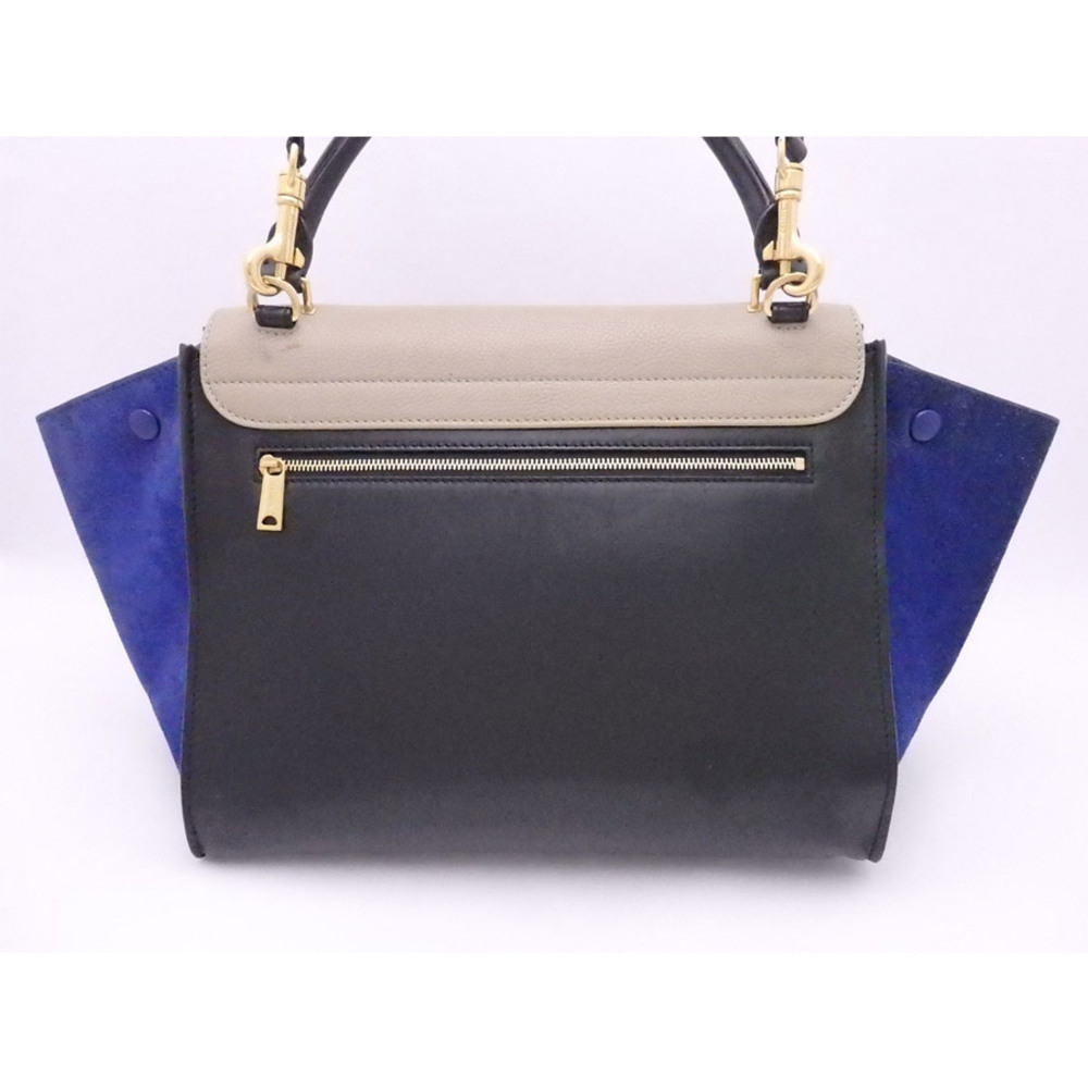 Celine Trapeze Shoulder Bag Leather Suede Greige Gray Black Blue Gold - Picture 3 of 4
